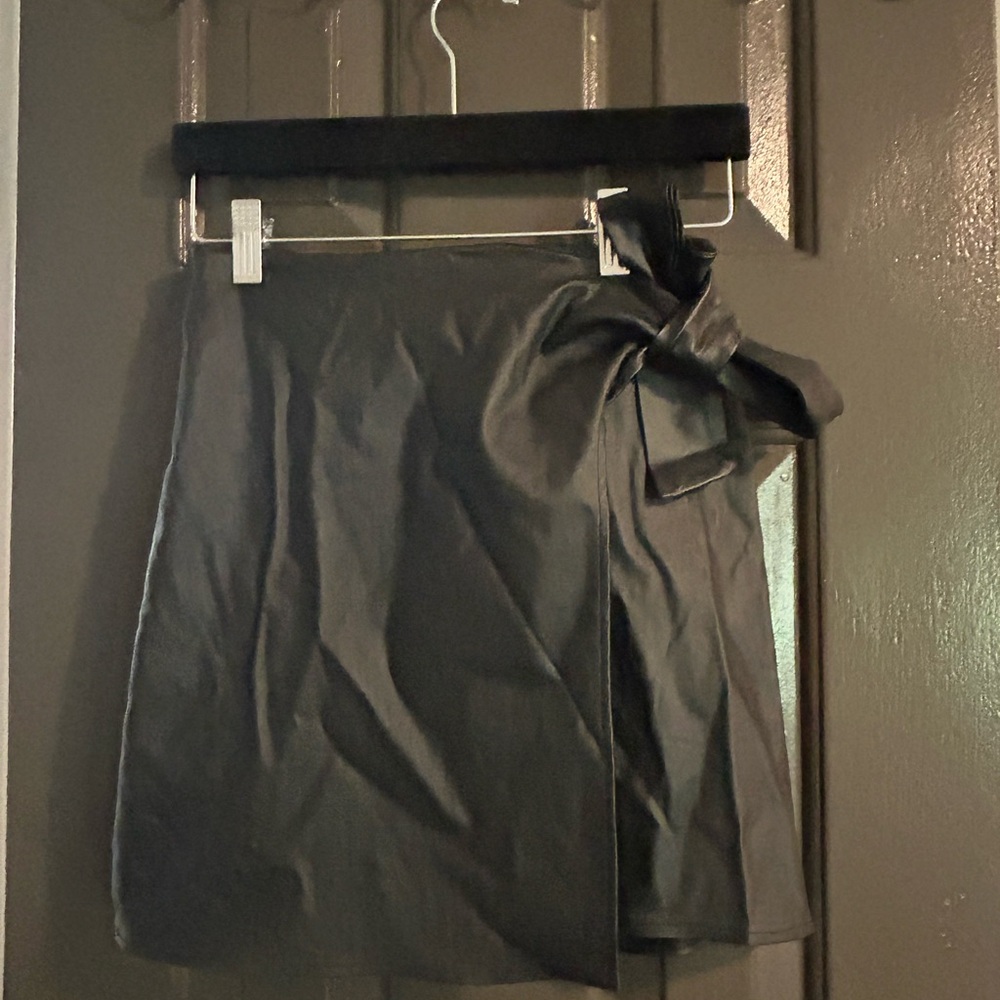 Altar'd State Black Mini Skirt with Adjustable Bow